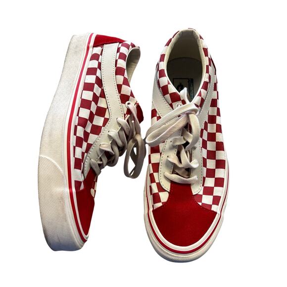Vans Bold Ni Red Checkerboard Low Top Skate Shoes Size 9 - Picture 1 of 5